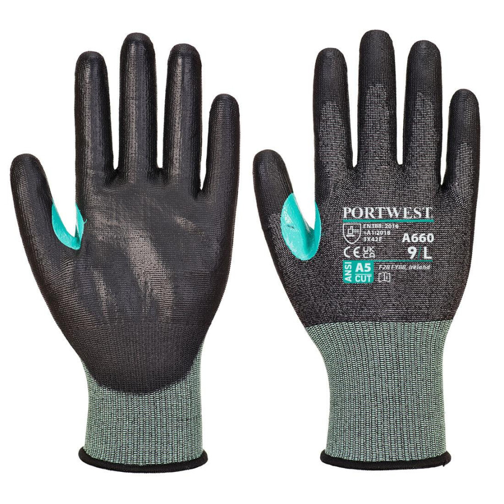 (XXL, Black) Portwest Unisex Adult A660 CS E18 PU Cut Resistant Gloves