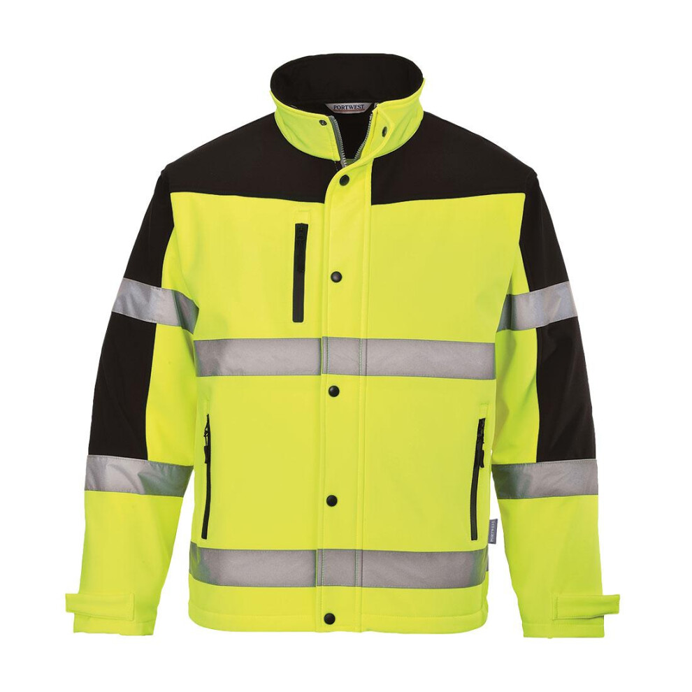 (L, Yellow/Black) Portwest Mens Contrast Softshell Hi-Vis Coat