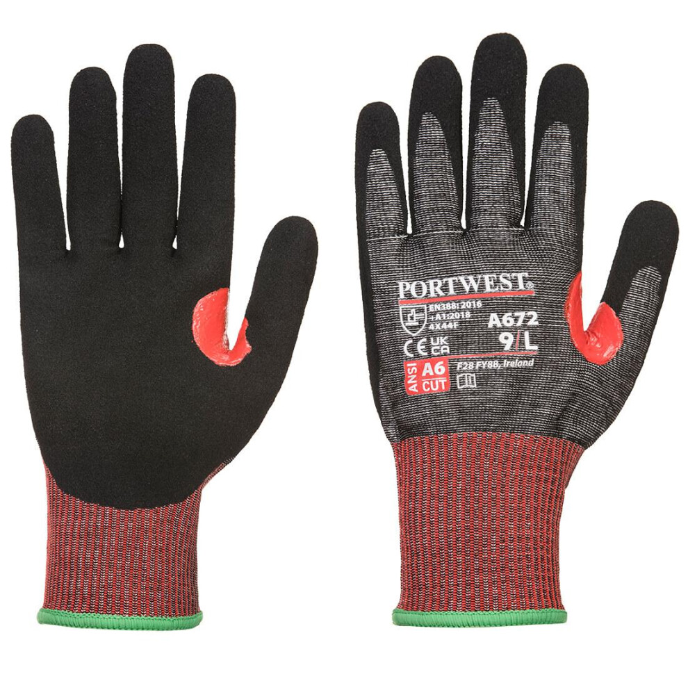 (XS, Black) Portwest Unisex Adult A672 CS F13 Nitrile Cut Resistant Gloves