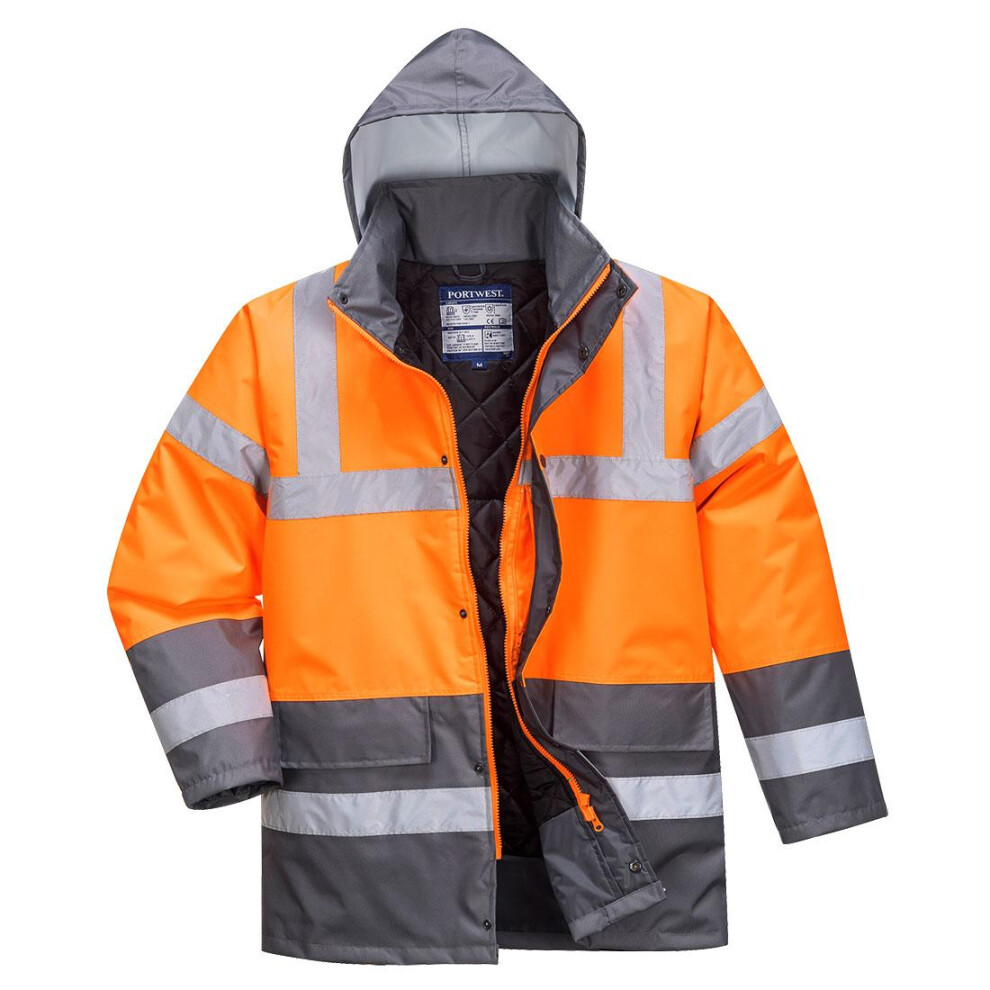 (S, Orange/Grey) Portwest Mens Contrast Hi-Vis Safety Traffic Jacket