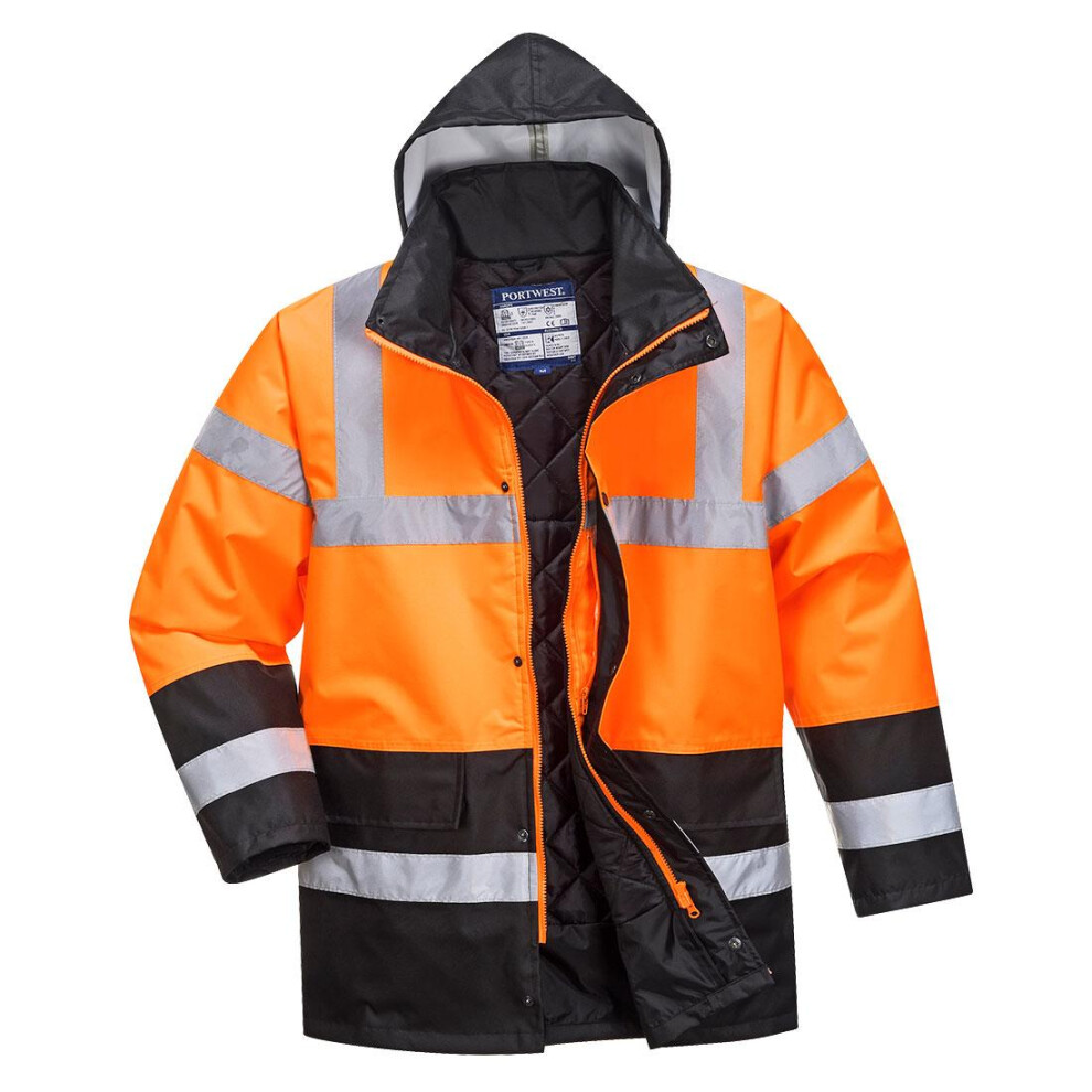 (M, Orange/Black) Portwest Mens Contrast Hi-Vis Safety Traffic Jacket