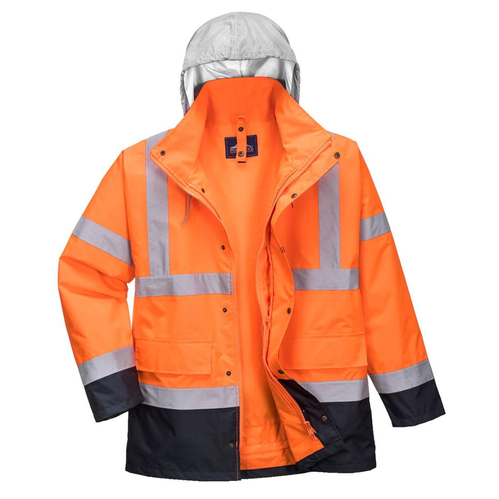 (L, Orange/Navy) Portwest Mens Hi-Vis 4 In 1 Safety Traffic Jacket