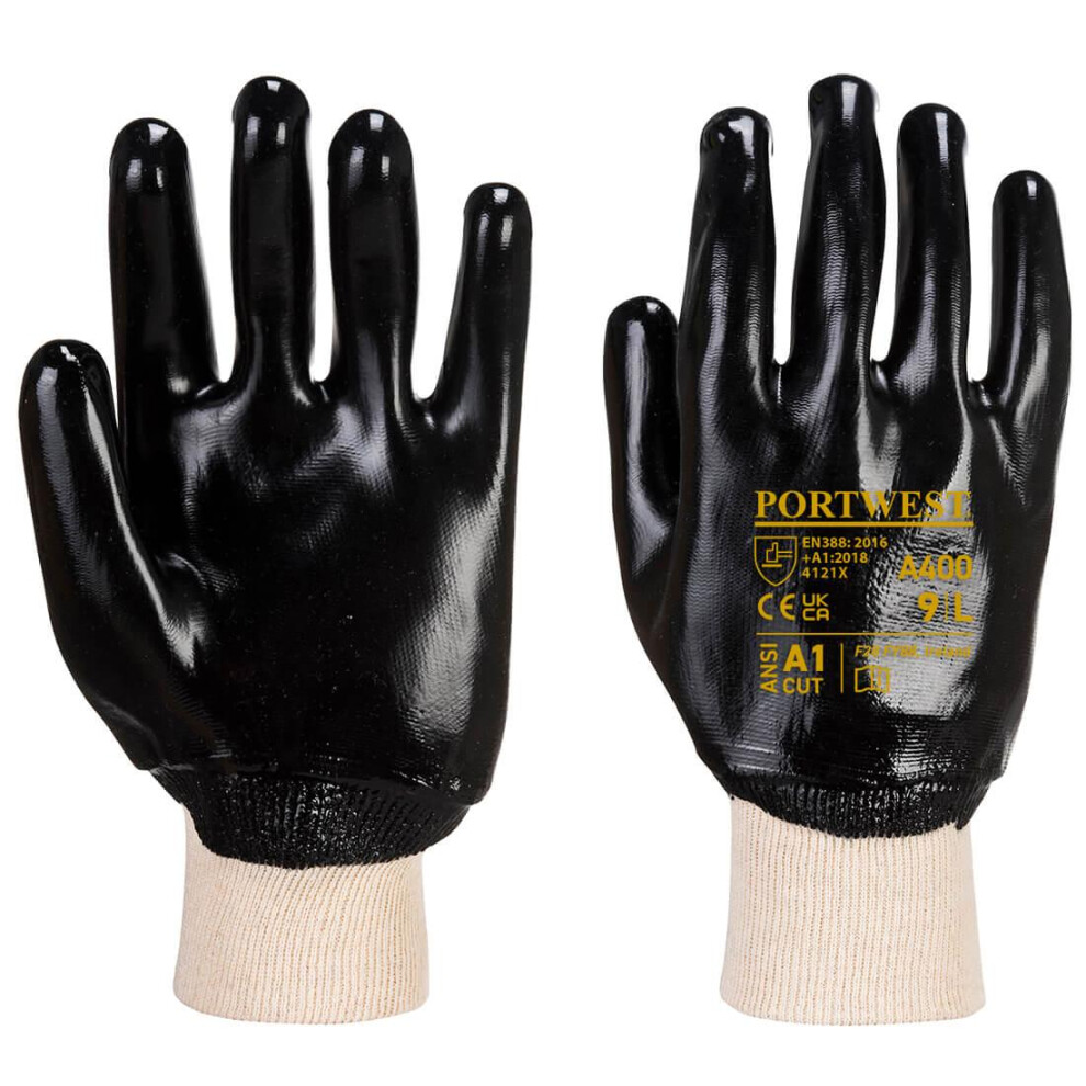 (M, Black) Portwest Unisex Adult A400 Knitted Cuff PVC Safety Gloves