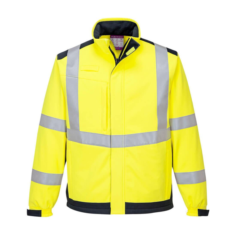 (XL, Yellow/Navy) Portwest Mens Hi-Vis Modaflame Multi-Norm Soft Shell Jacket