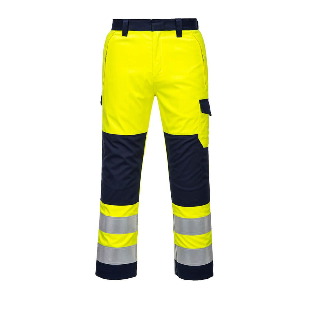 (3XL, Yellow/Navy) Portwest Mens Modaflame Hi-Vis Trousers