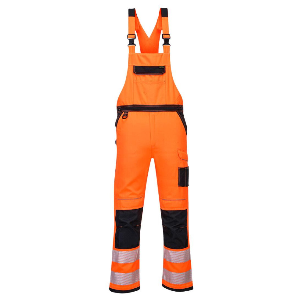 (S, Orange/Black) Portwest Mens PW3 Hi-Vis Safety Bib And Brace Overall