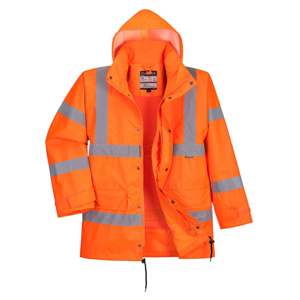 (M, Orange) Portwest Mens Rain Hi-Vis Breathable Safety Traffic Jacket