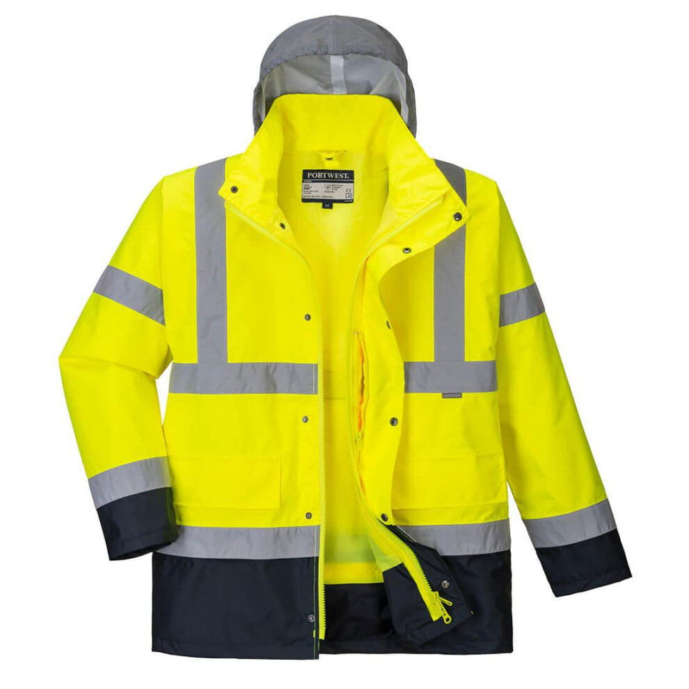 (3XL, Yellow/Navy) Portwest Mens Hi-Vis 4 In 1 Traffic Jacket