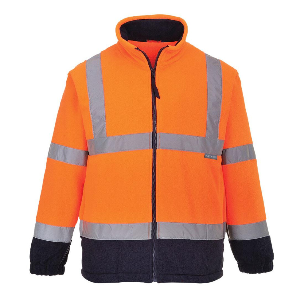 (XXL, Orange/Navy) Portwest Mens Contrast Fleece Hi-Vis Safety Coat