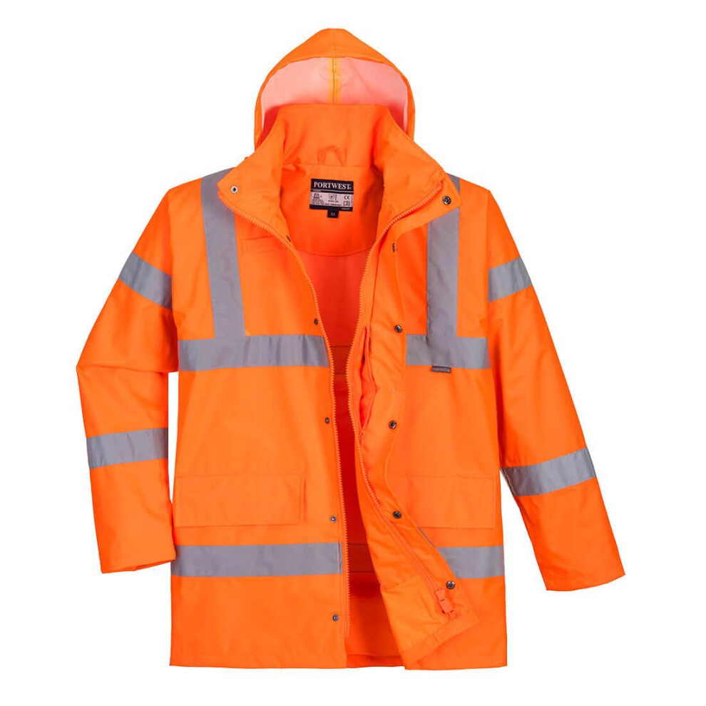 (S, Orange) Portwest Mens Rain Hi-Vis Breathable Safety Traffic Jacket