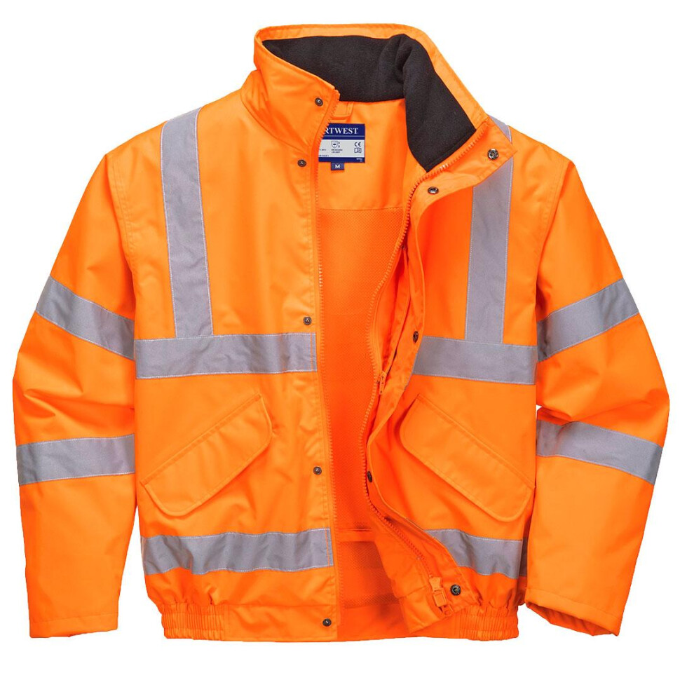 (M, Orange) Portwest Mens Rain Hi-Vis Breathable Safety Bomber Jacket