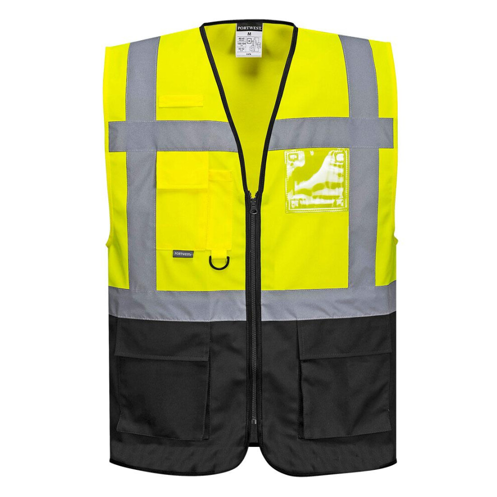 (M, Yellow/Black) Portwest Mens Warsaw Contrast Hi-Vis Vest