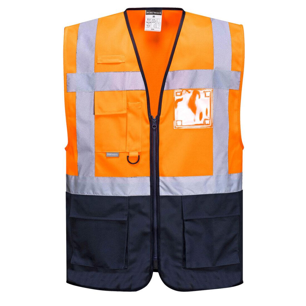 (3XL, Orange/Navy) Portwest Mens Warsaw Contrast Hi-Vis Vest