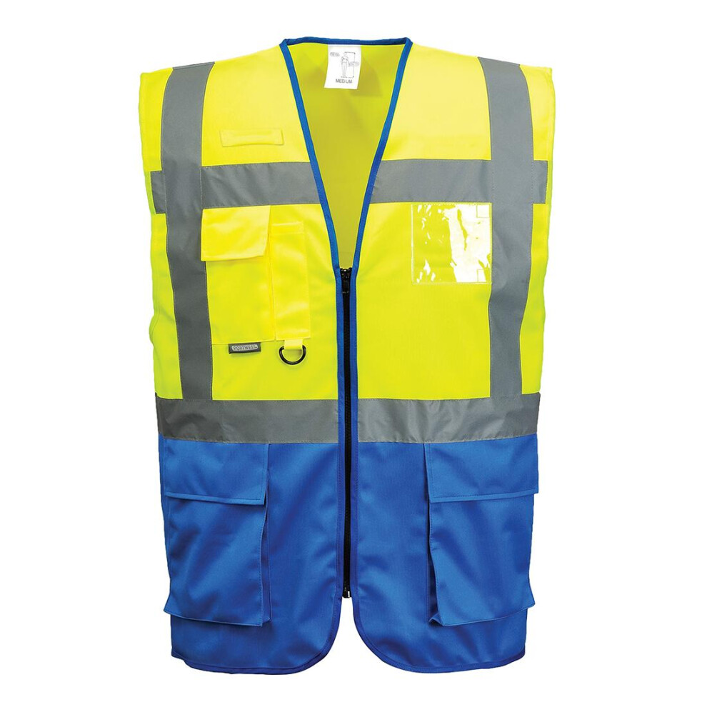 (XL, Yellow/Royal Blue) Portwest Mens Warsaw Contrast Hi-Vis Vest