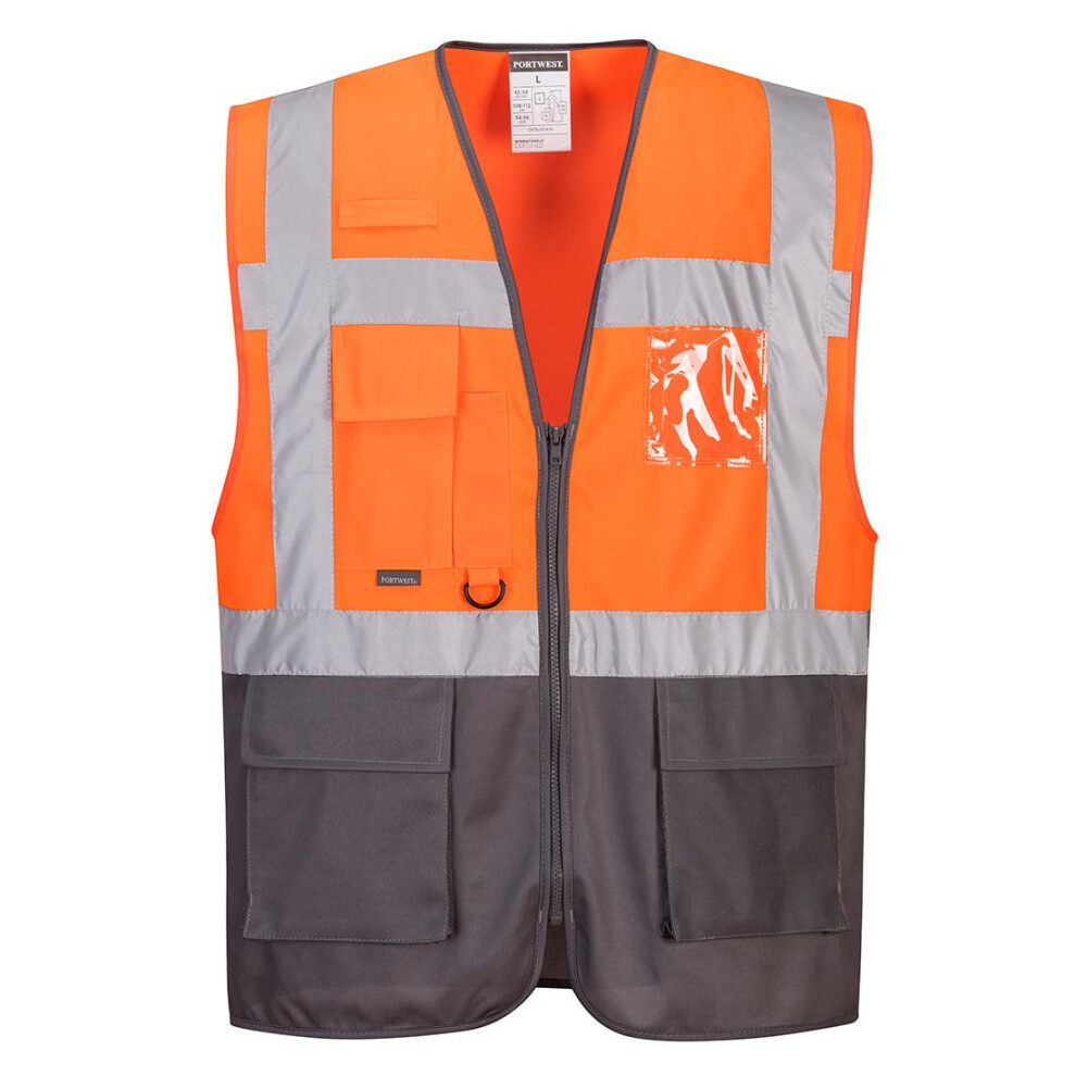 (3XL, Orange/Grey) Portwest Mens Warsaw Contrast Hi-Vis Vest