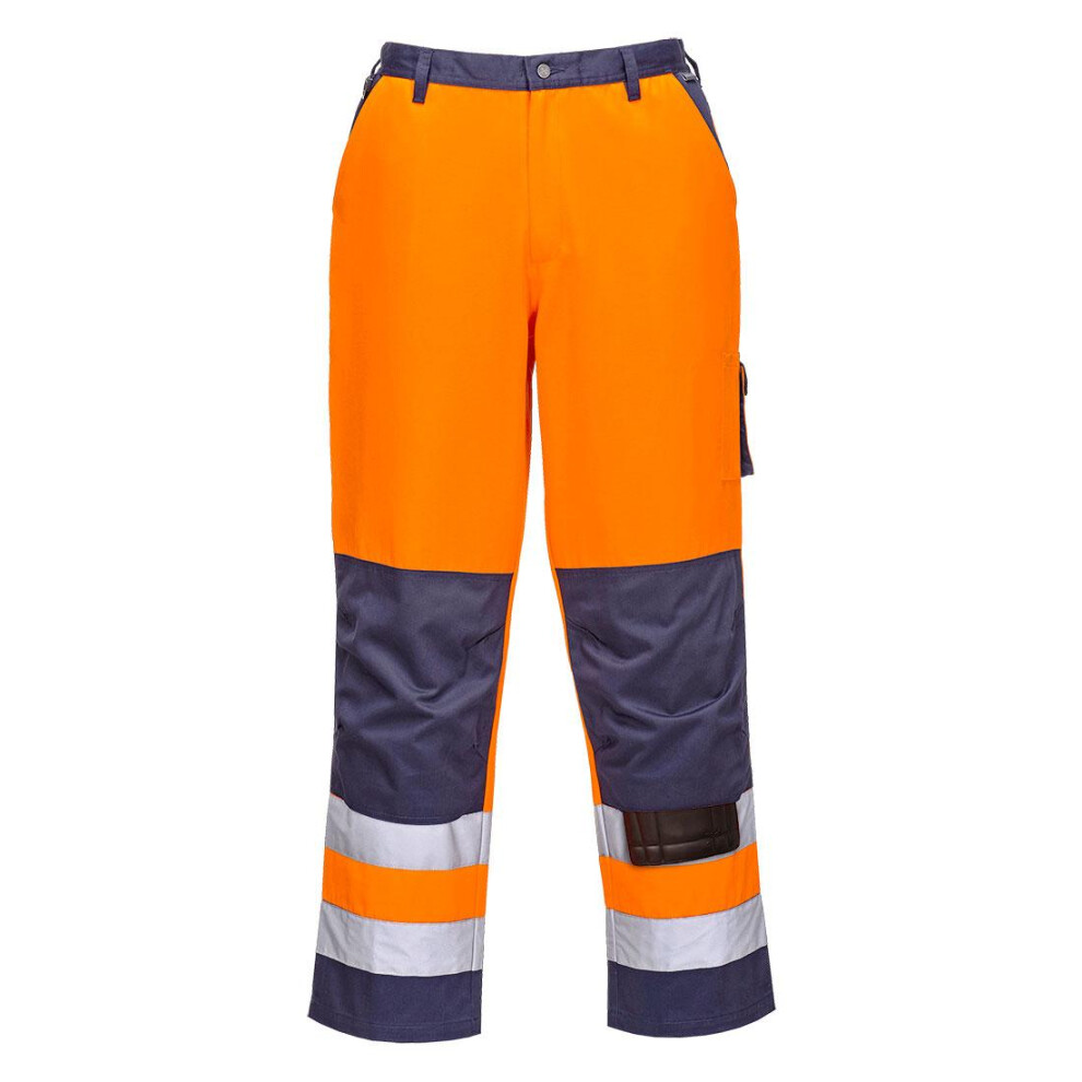 (4XL R, Orange/Navy) Portwest Mens Lyon Contrast Hi-Vis Safety Work Trousers