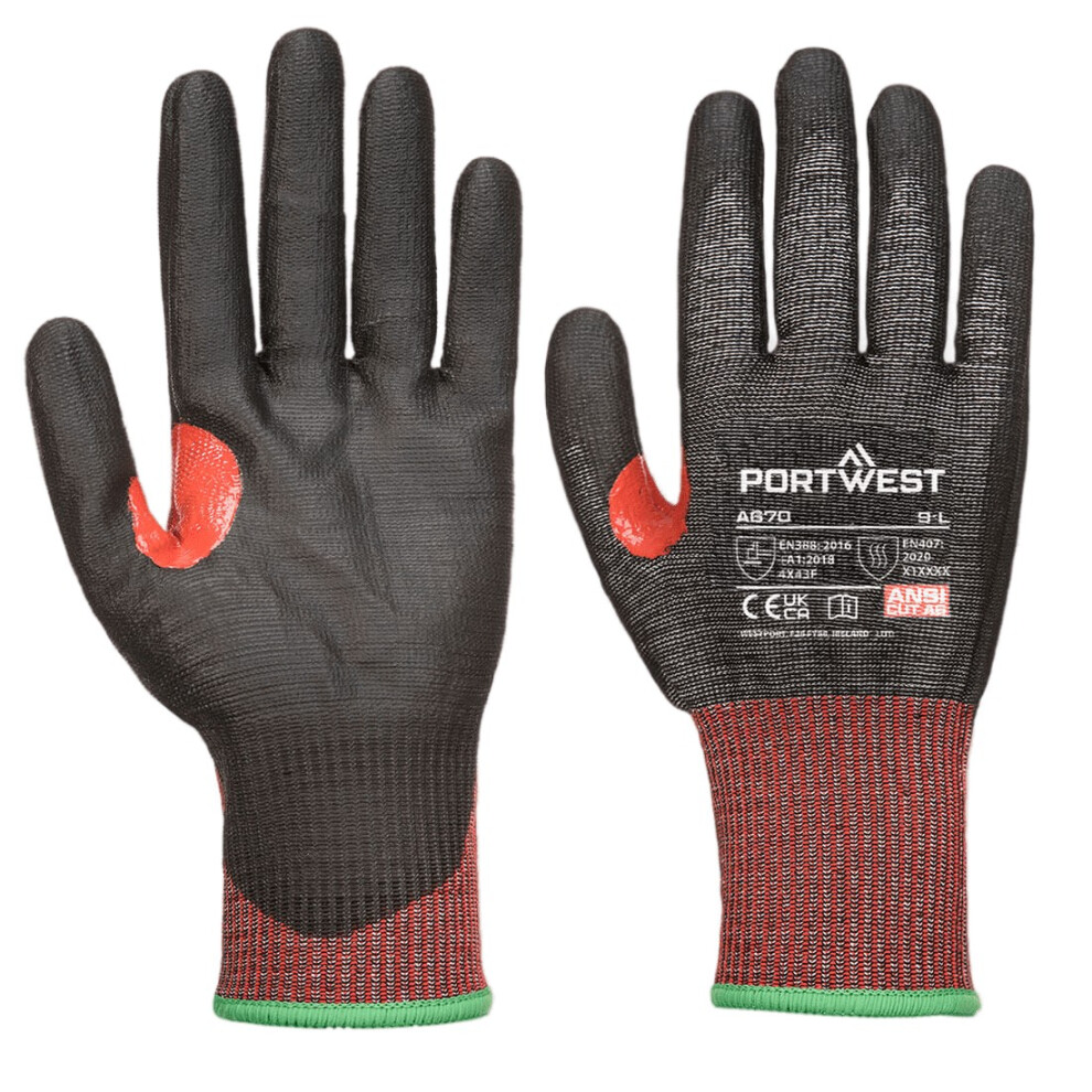 (XS, Black) Portwest Unisex Adult A670 CS F13 PU Cut Resistant Gloves