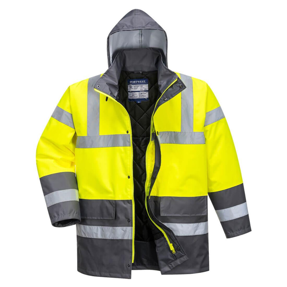 (XXL, Yellow/Grey) Portwest Mens Contrast Hi-Vis Winter Traffic Jacket