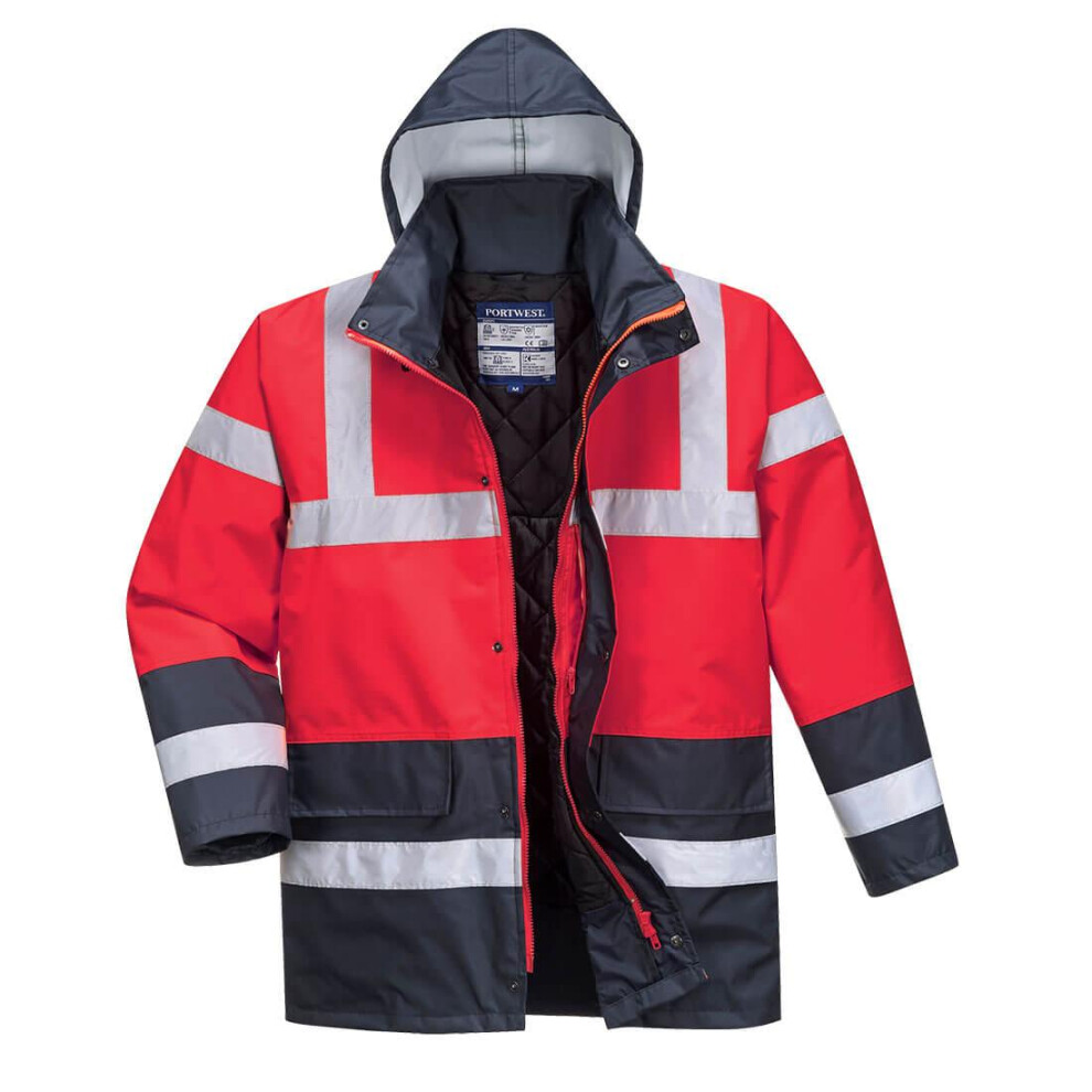 (XL, Red/Navy) Portwest Mens Contrast Hi-Vis Winter Traffic Jacket