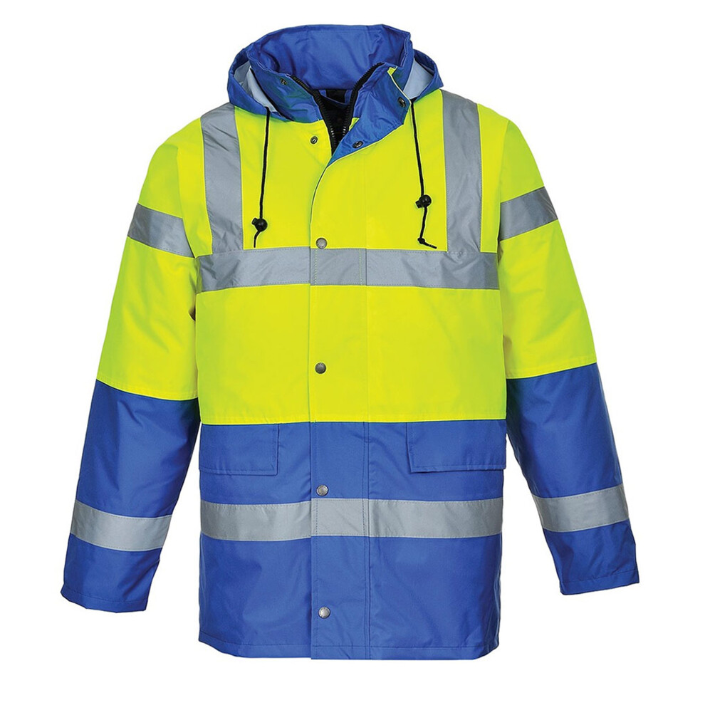 (M, Yellow/Royal Blue) Portwest Mens Contrast Hi-Vis Winter Traffic Jacket