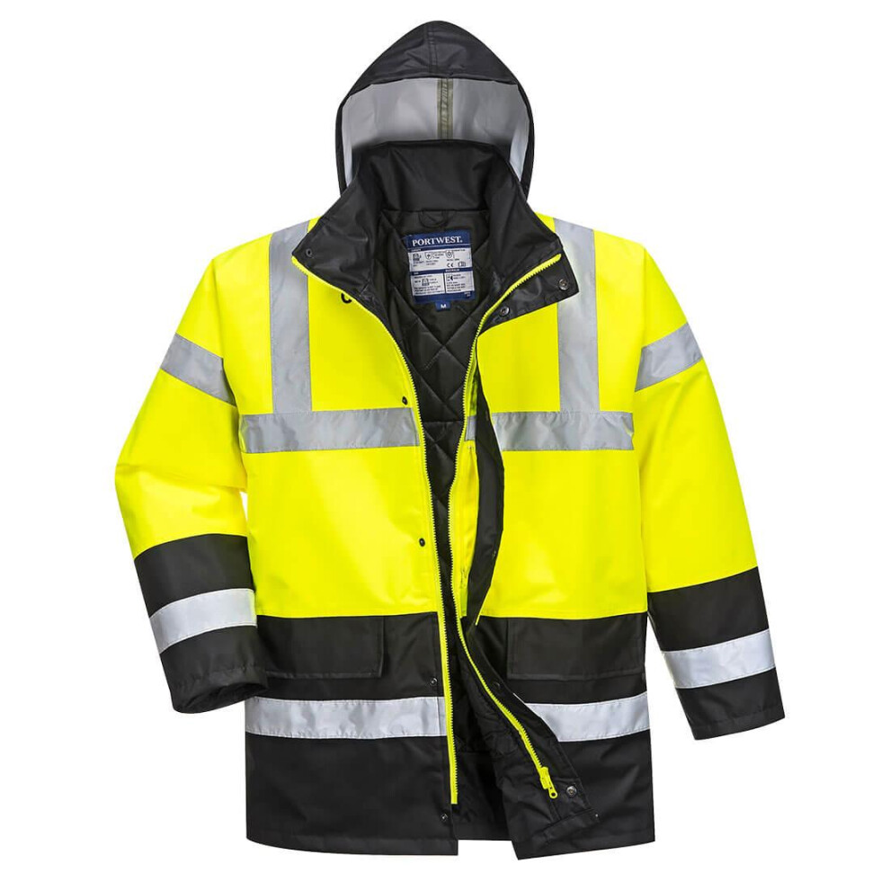 (M, Yellow/Black) Portwest Mens Contrast Hi-Vis Winter Traffic Jacket