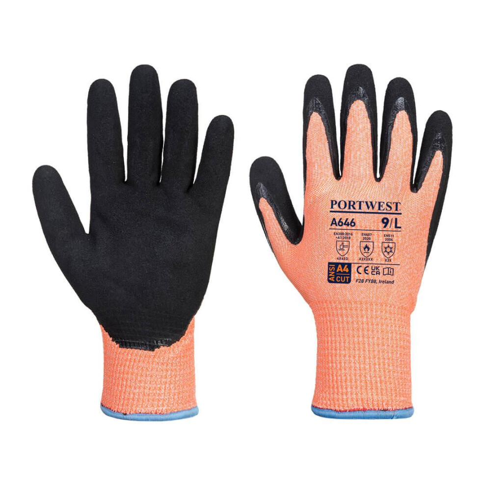 (XL, Orange/Black) Portwest Unisex Adult A646 Vis-Tex HR Nitrile Cut Resistant Gloves