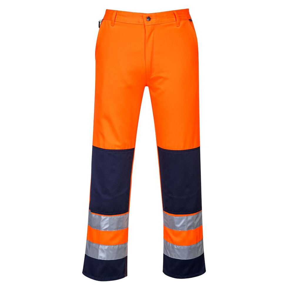 (M R, Orange/Navy) Portwest Mens Seville Contrast Hi-Vis Safety Work Trousers