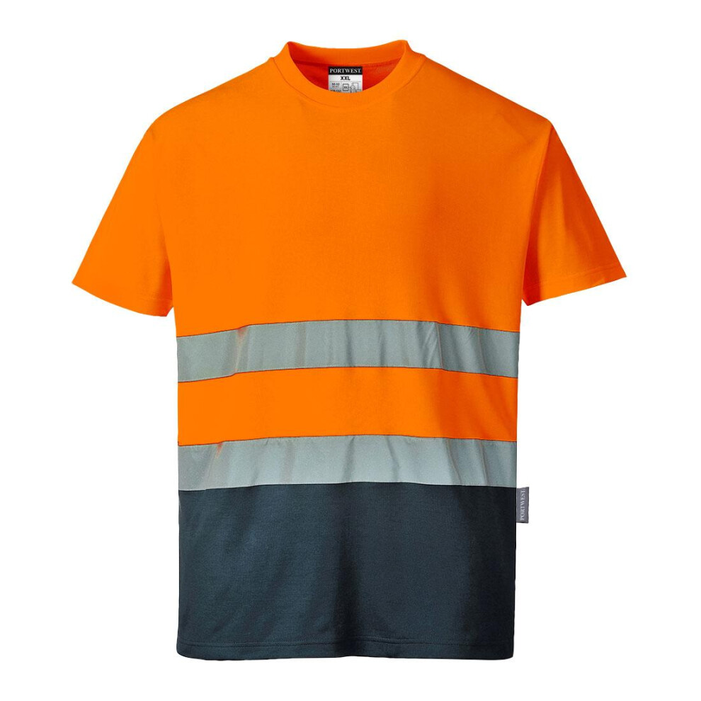 (XS, Orange/Navy) Portwest Mens Contrast Hi-Vis Comfort Safety T-Shirt