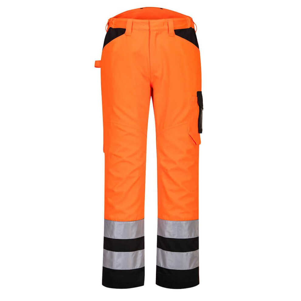 (32R, Orange/Black) Portwest Mens PW2 High-Vis Safety Work Trousers