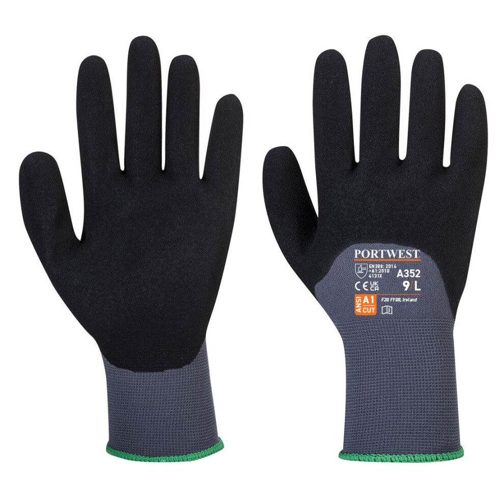 (L, Grey/Black) Portwest Unisex Adult A352 DermiFlex Ultra Grip Gloves