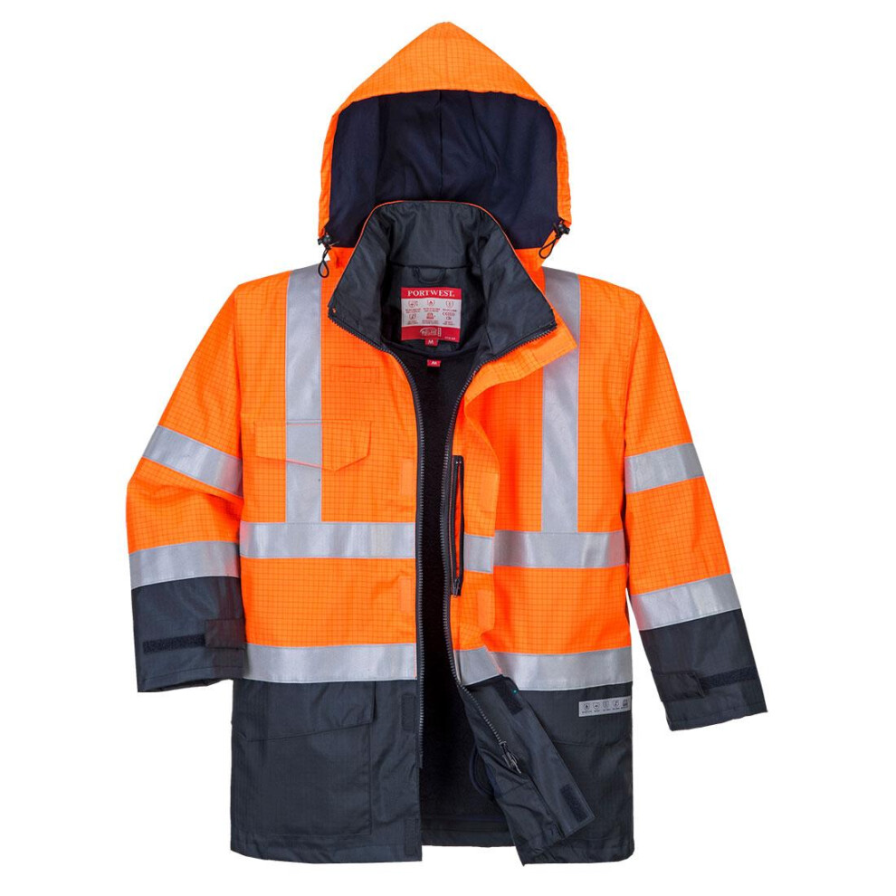 (M, Orange/Navy) Portwest Mens Bizflame Rain Hi-Vis Safety Jacket