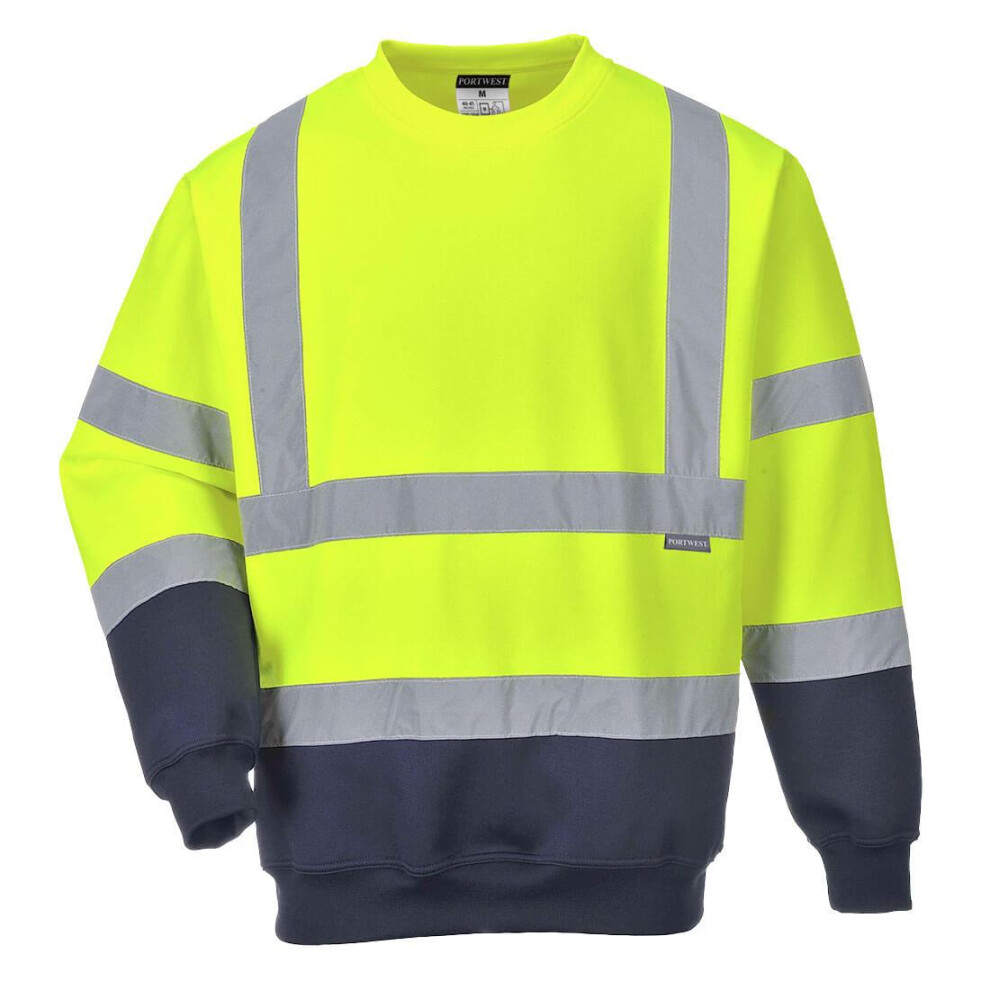 (L, Yellow/Navy) Portwest Mens Contrast Hi-Vis Sweatshirt