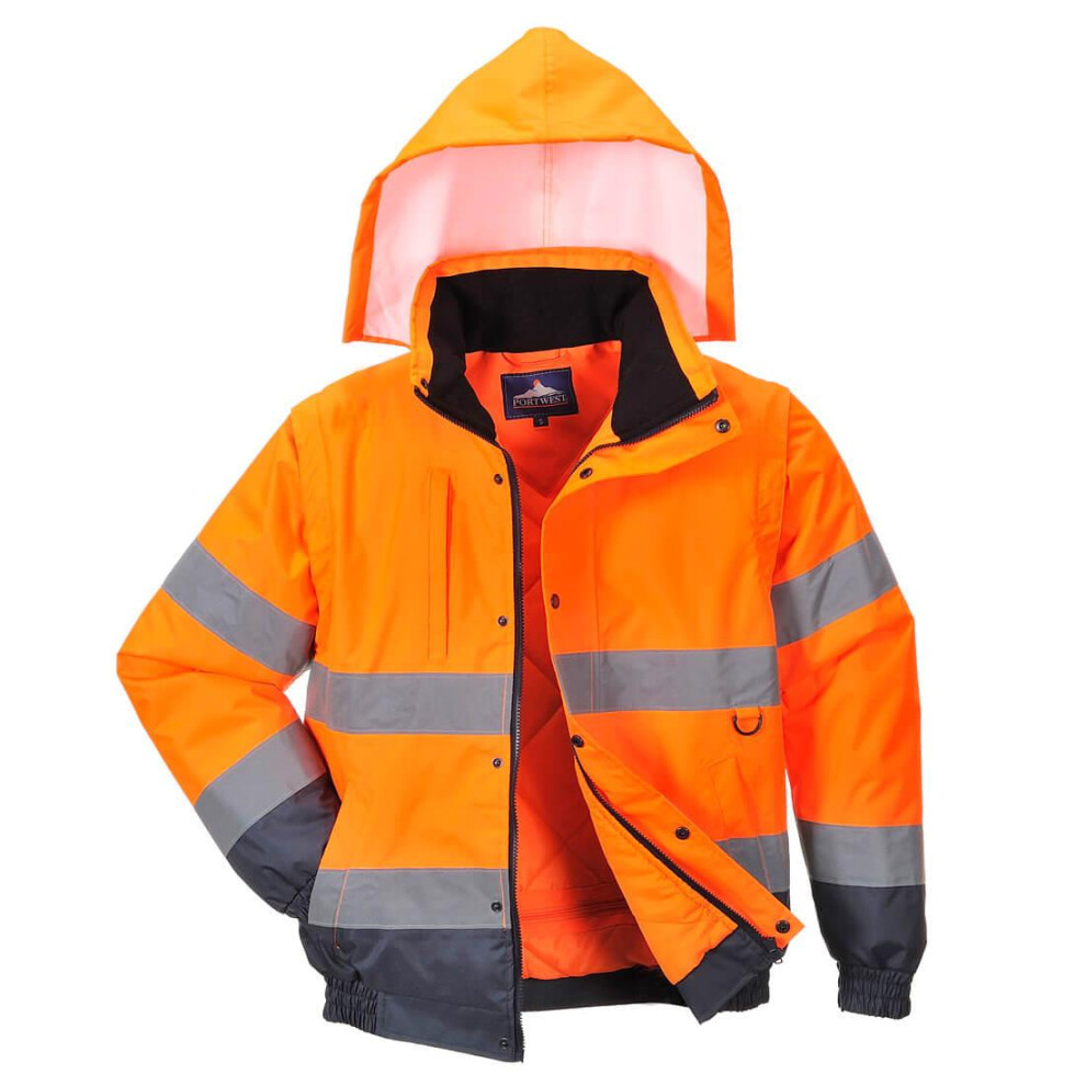 (XS, Orange) Portwest Mens 2 In 1 Hi-Vis Safety Bomber Jacket