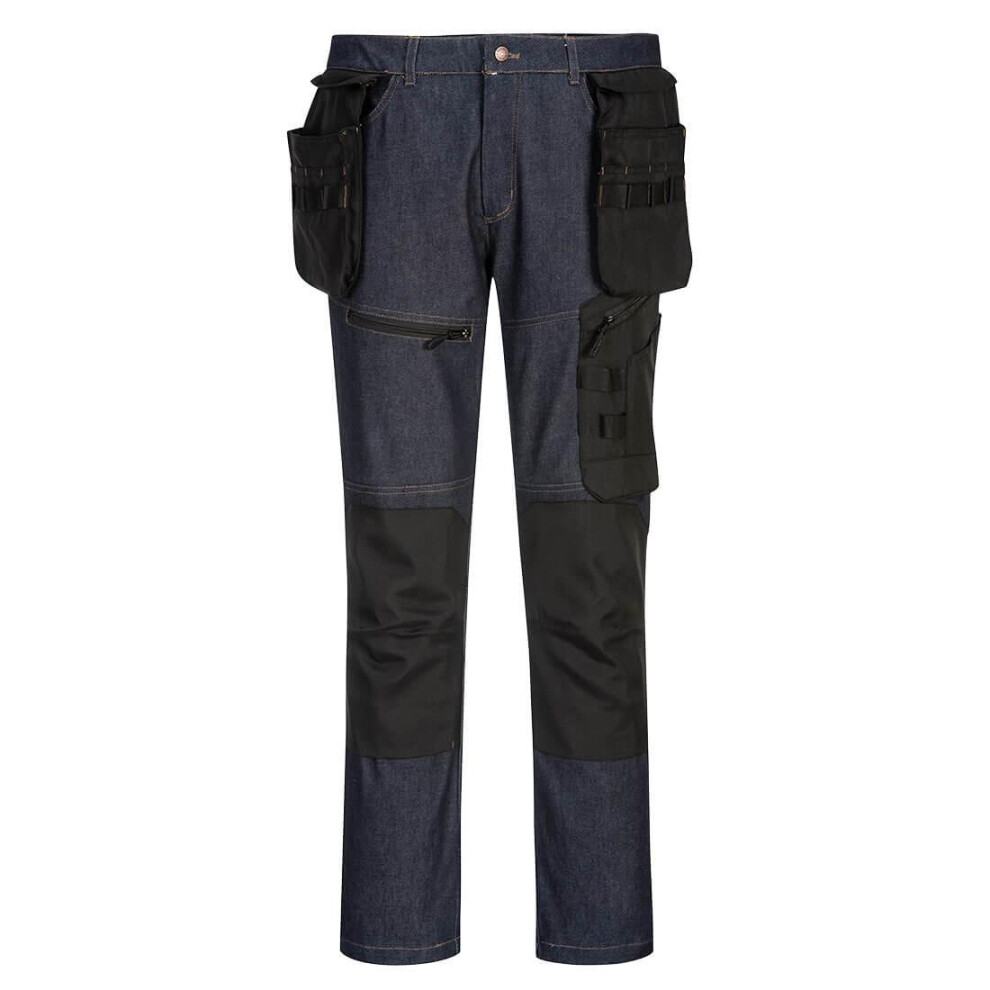 (32R, Indigo) Portwest Mens KX3 Denim Holster Pocket Work Trousers
