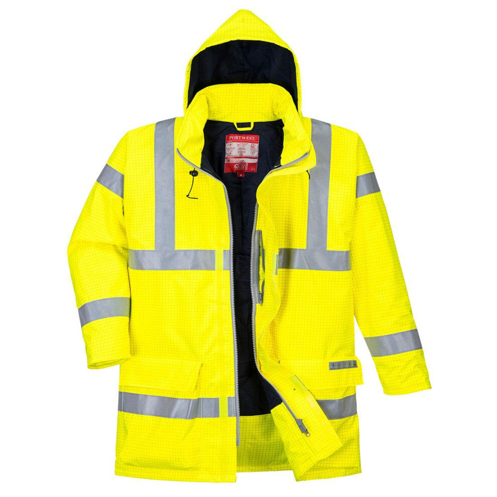 (XS, Yellow) Portwest Mens Hi-Vis Bizflame Rain Anti-Static Jacket