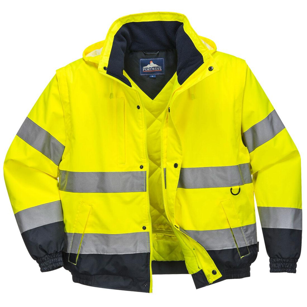 (L, Yellow) Portwest Mens 2 In 1 Hi-Vis Bomber Jacket