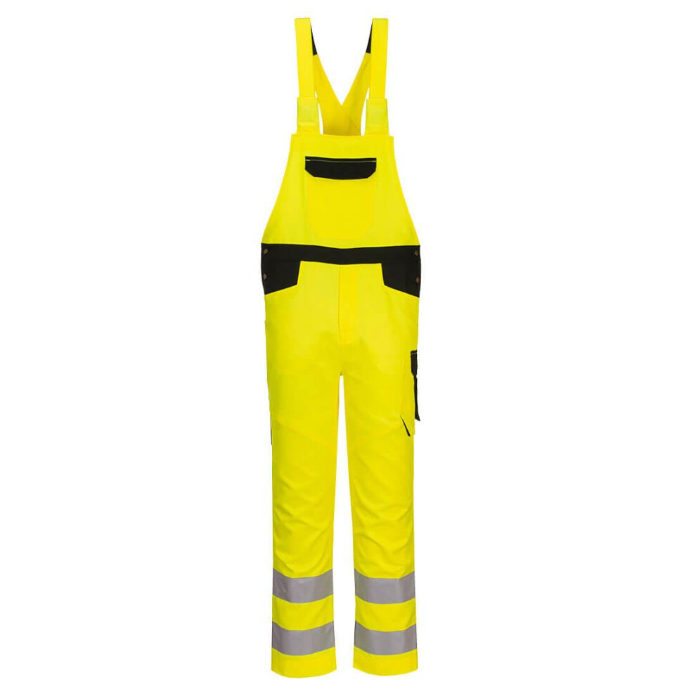 (3XL, Yellow/Black) Portwest Mens PW2 Hi-Vis Bib And Brace Overall