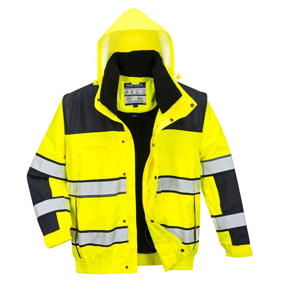 (M, Yellow/Black) Portwest Mens Classic 3 In 1 Hi-Vis Winter Bomber Jacket