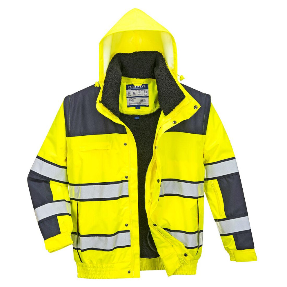 (L, Yellow/Navy) Portwest Mens Classic 3 In 1 Hi-Vis Winter Bomber Jacket