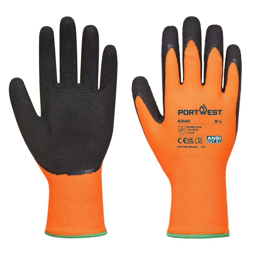 (S, Orange/Black) Portwest A340 Hi-Vis Latex Grip Gloves