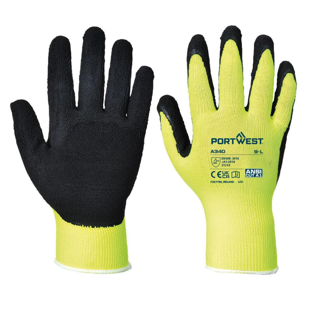 (XXS, Yellow) Portwest A340 Hi-Vis Latex Grip Gloves