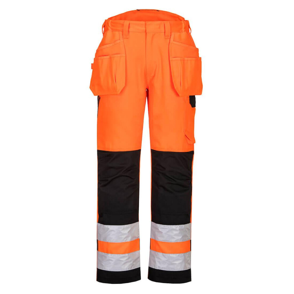 (42R, Orange/Black) Portwest Mens PW2 Hi-Vis Holster Pocket Safety Trousers