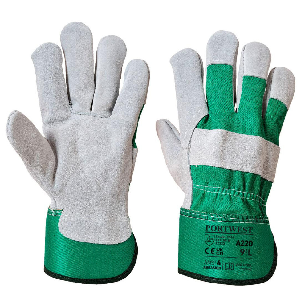 (3XL, Green) Portwest Unisex Adult A220 Premium Chrome Leather Rigger Gloves