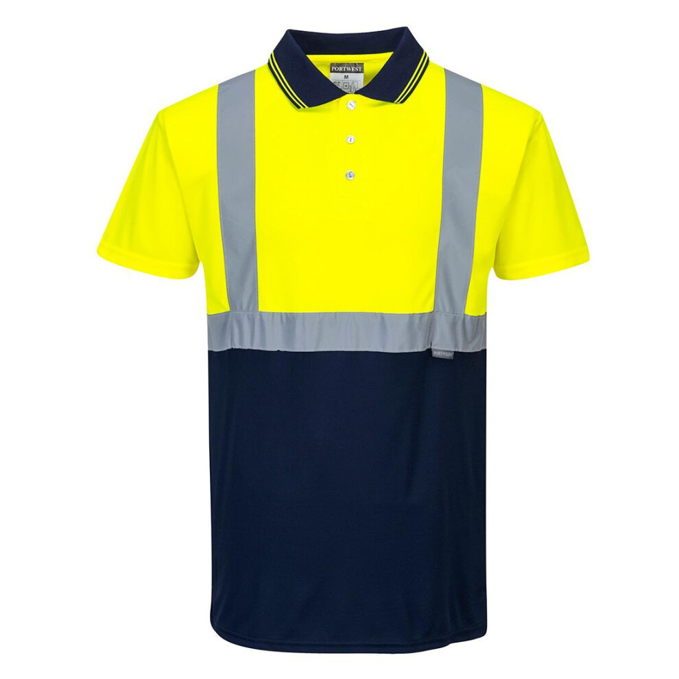 (S, Yellow/Navy) Portwest Mens Contrast Hi-Vis Polo Shirt