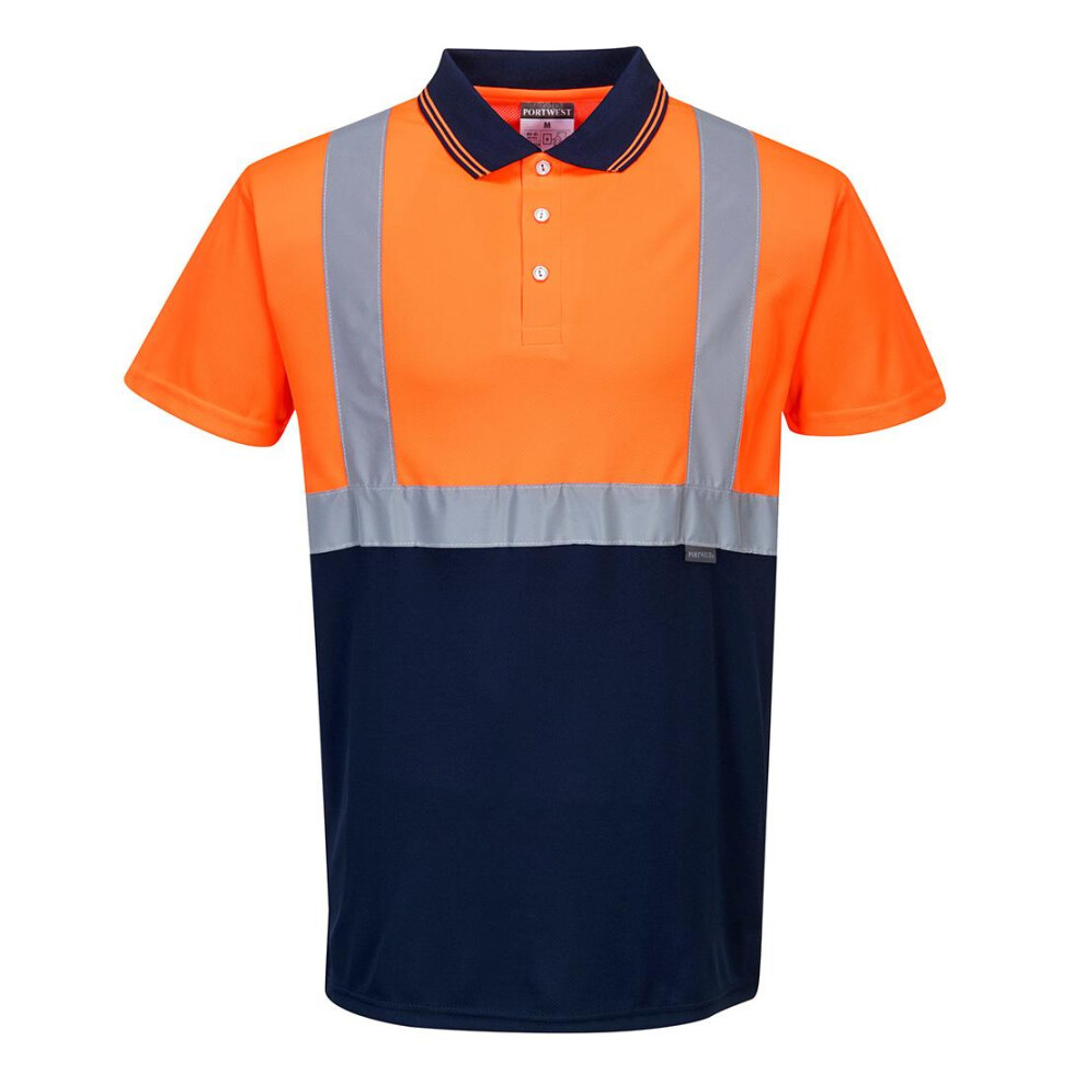 (S, Orange/Navy) Portwest Mens Contrast Hi-Vis Polo Shirt