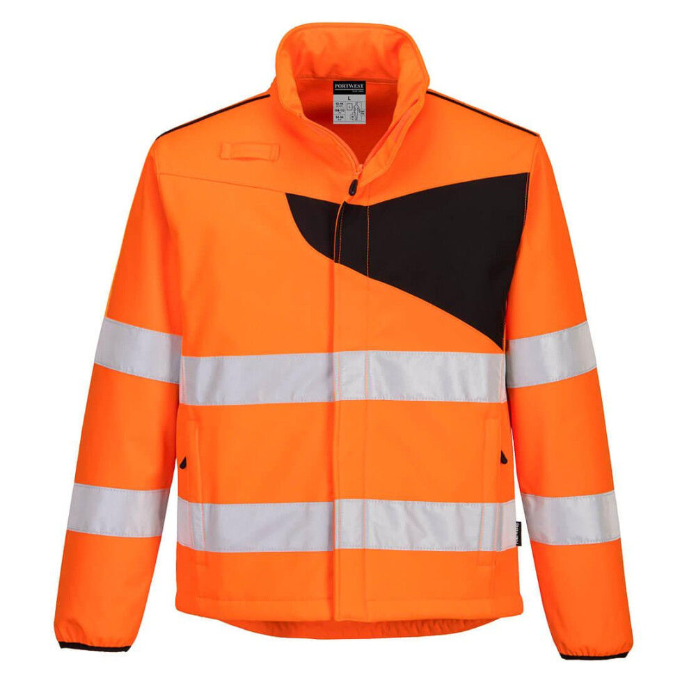 (S, Orange/Black) Portwest Mens PW2 Softshell High-Vis Safety Jacket