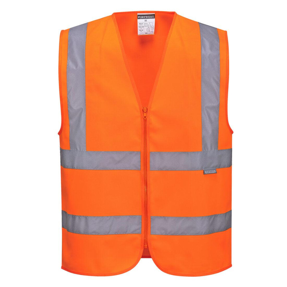 (XL, Orange) Portwest Mens Band & Brace Zip Front Safety Hi-Vis Vest