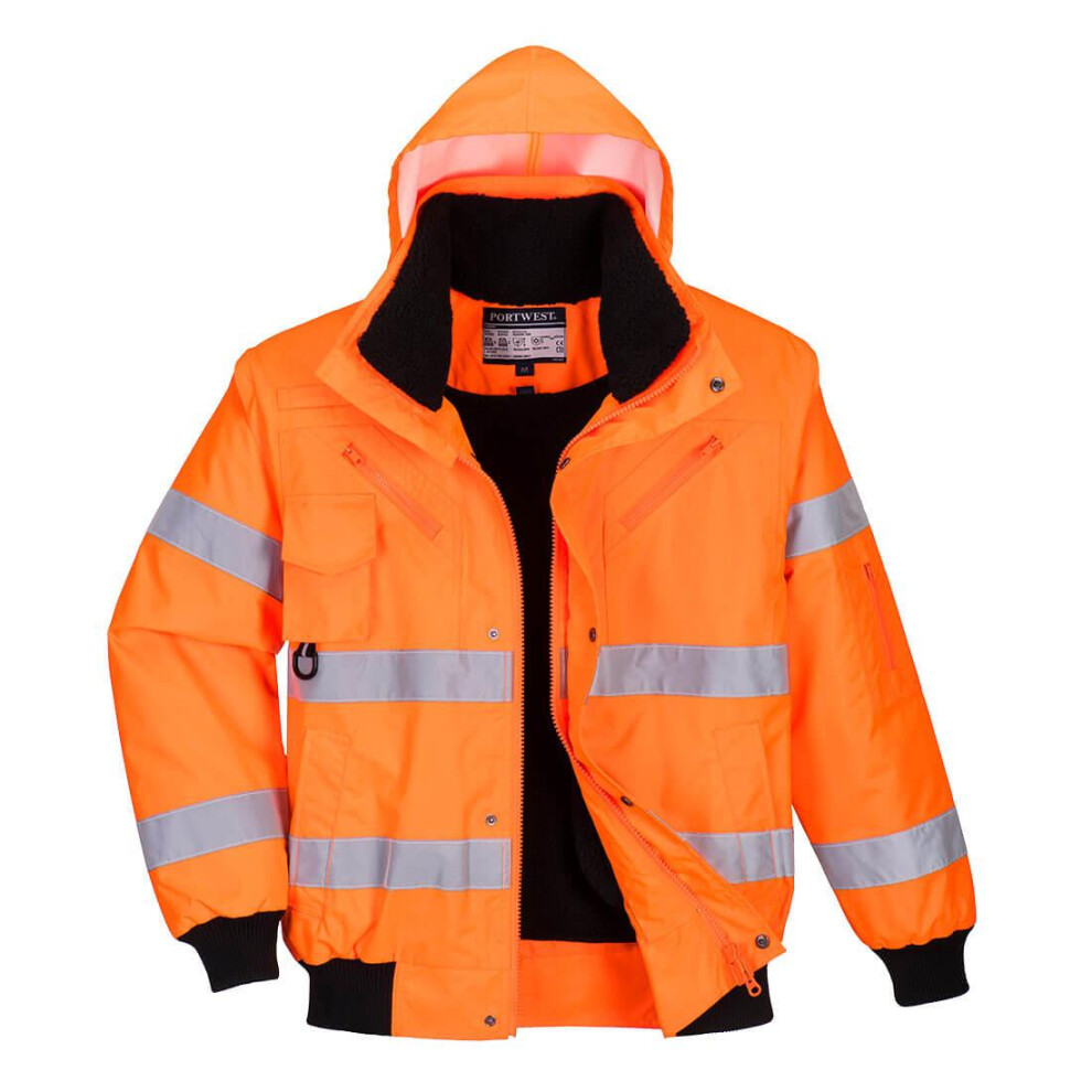 (M, Orange) Portwest Mens 3 In 1 Hi-Vis Safety Bomber Jacket