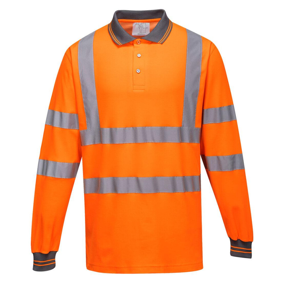 (XL, Orange) Portwest Mens Hi-Vis Long-Sleeved Safety Polo Shirt