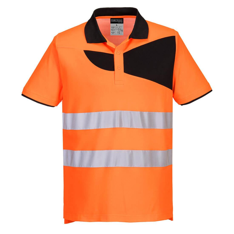 (M, Orange/Black) Portwest Mens PW2 Cotton Hi-Vis Safety Polo Shirt